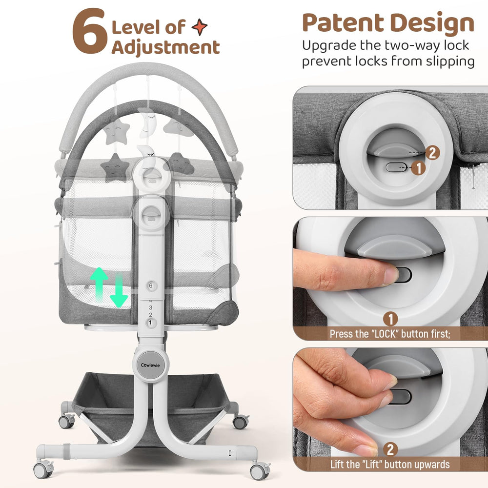 Cowiewie baby bassinet wheels grey enables smooth room-to-room movement