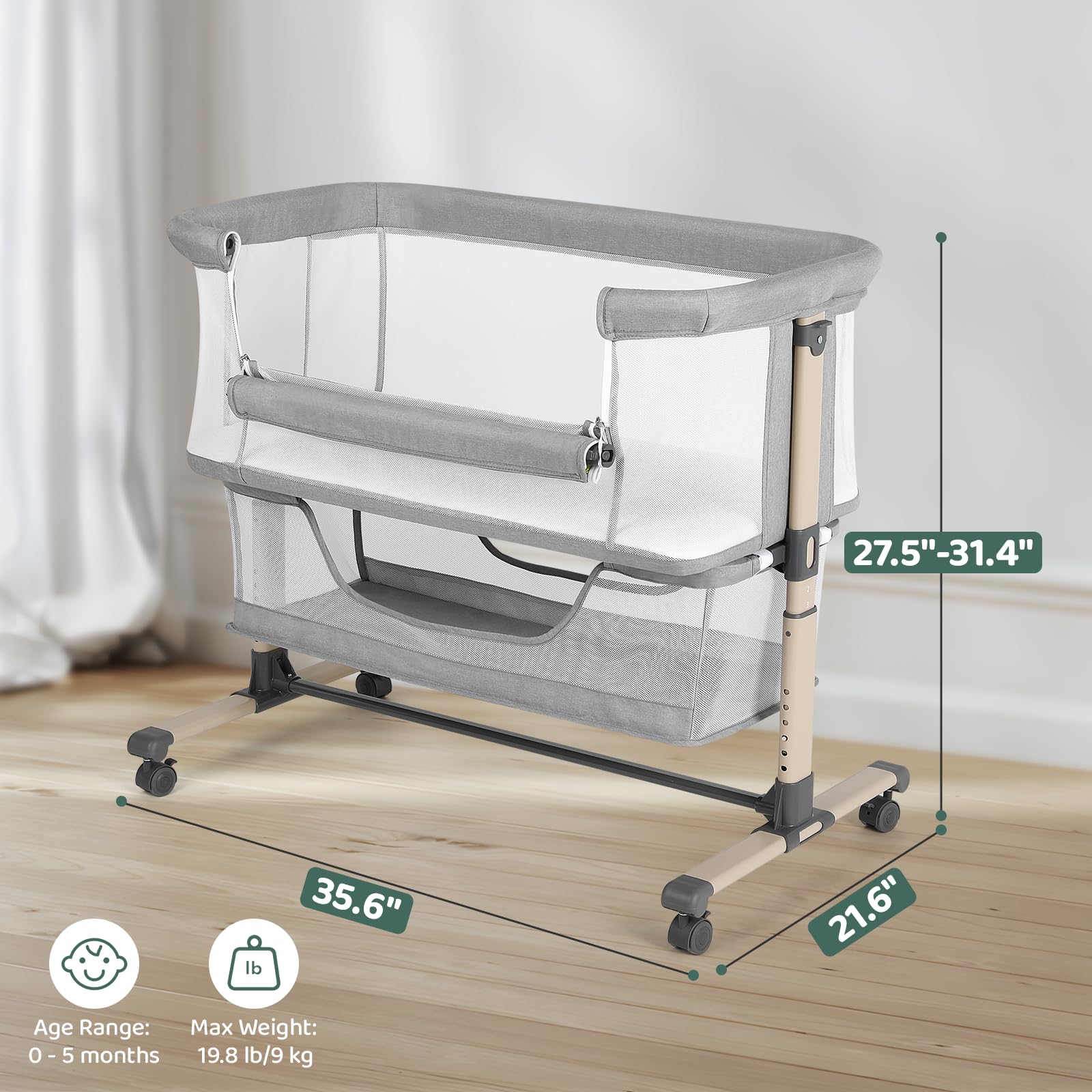 Cowiewie bassinet 3D mesh fabrics illustrate breathable airflow for baby comfort
