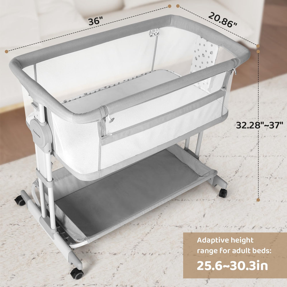 Cowiewie Bassinet 4 auto-lock wheels for smooth room-to-room mobility.
