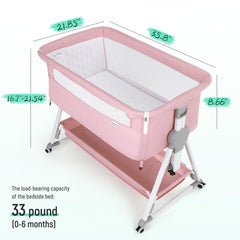 Cowiewie Bassinet demonstrates 7-height adjustment for easy night-time access.
