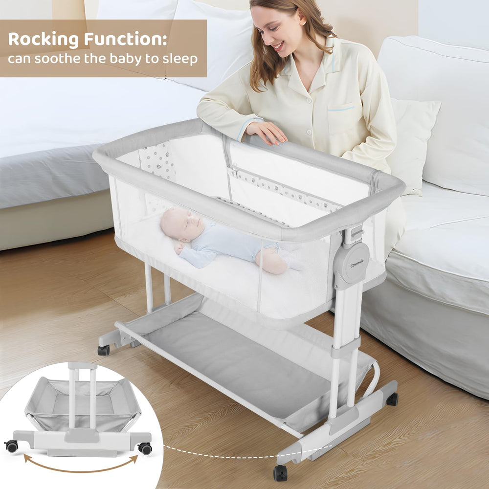 Cowiewie Bassinet bedside attachment creates a secure co-sleeping setup.
