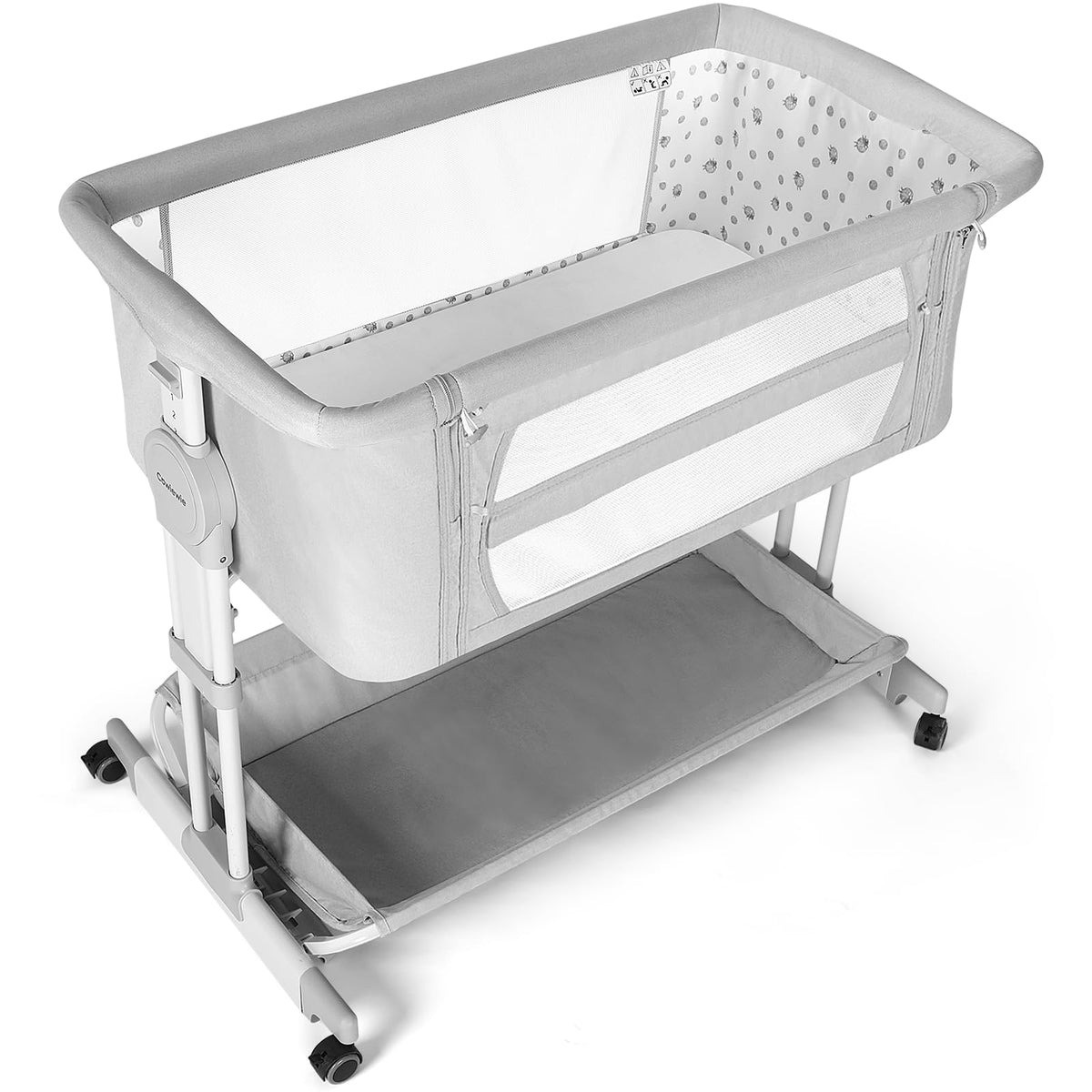 Cowiewie bassinet bedside sleeper 360° mesh for airflow and baby visibility.