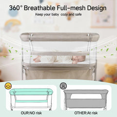 Cowiewie bassinet bedside sleeper 360° mesh sides for airflow and visibility