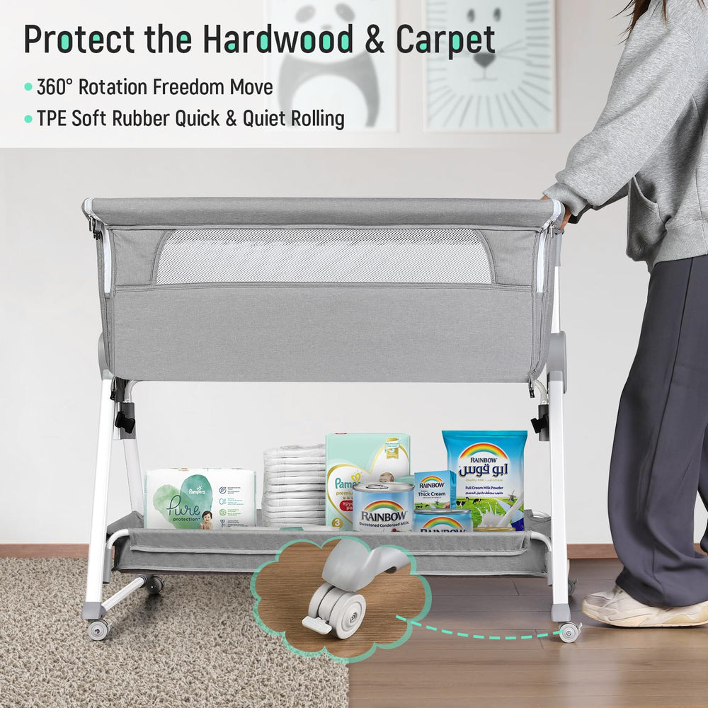 Cowiewie Bassinet Bedside Sleeper features breathable 3D mesh for airflow and comfort