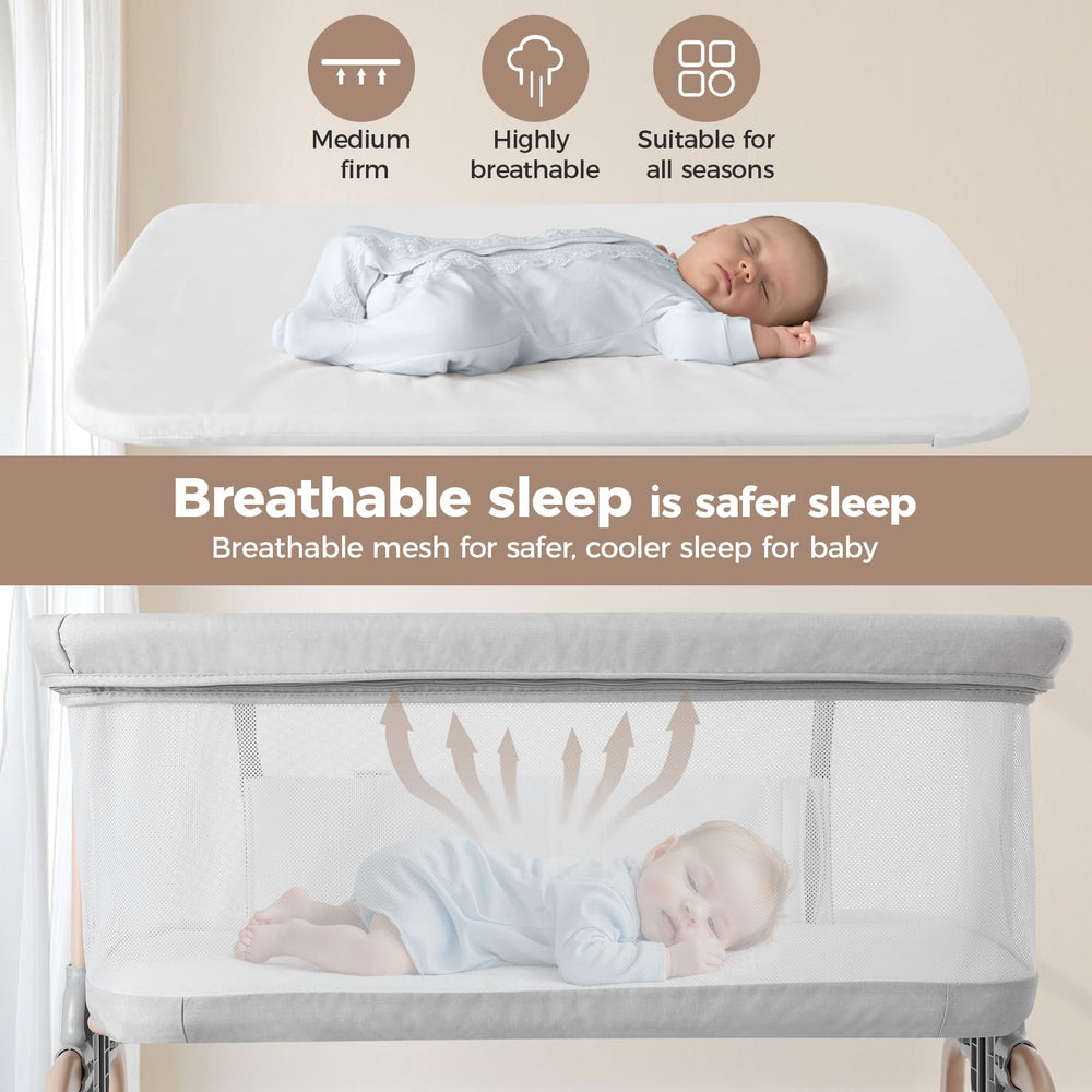 Cowiewie bassinet with breathable 3D mesh sides for improved air circulation.