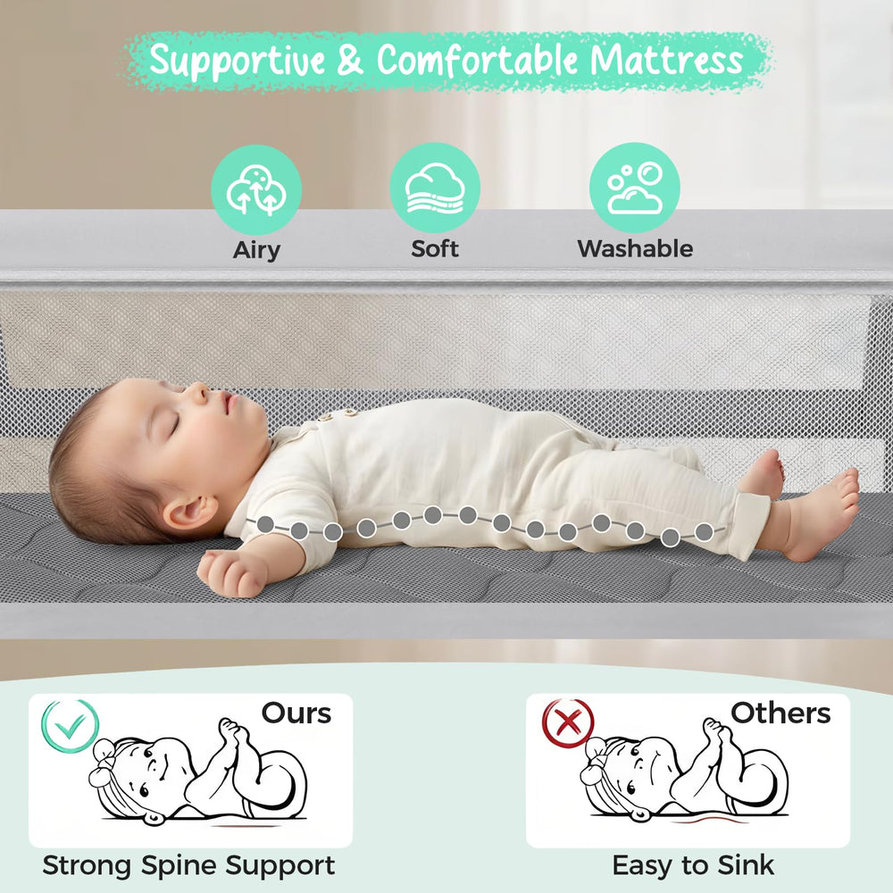 Cowiewie bassinet bedside sleeper foldable design enables quick travel storage.