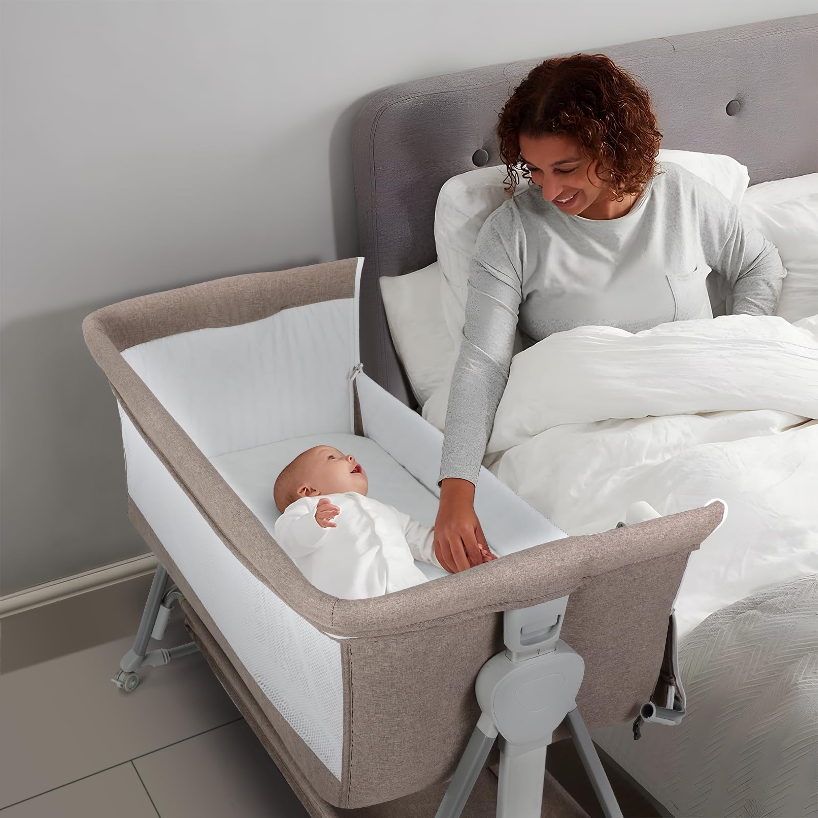 Cowiewie Bassinet Bedside Sleeper folds flat for travel or quick storage when not in use.