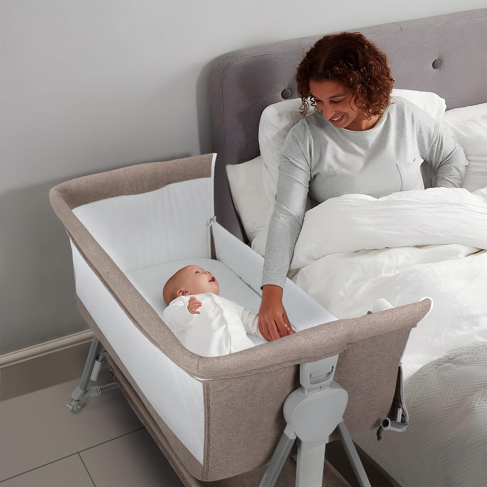 Cowiewie Bassinet Bedside Sleeper folds flat for travel or quick storage when not in use.
