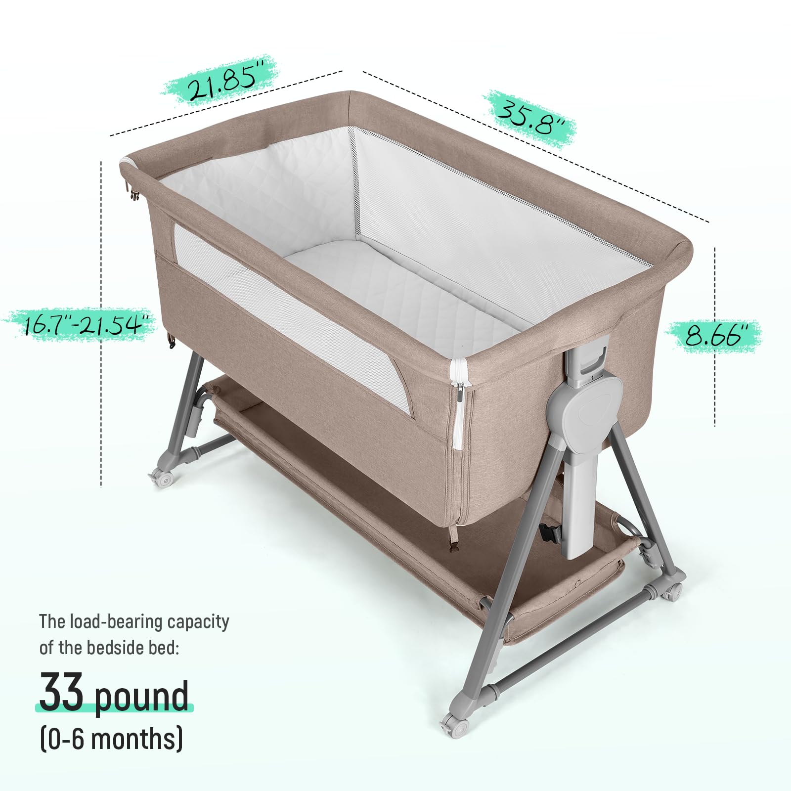 Cowiewie Bassinet Bedside Sleeper 99% gap-free design keeps baby safely nearby for quick checks.