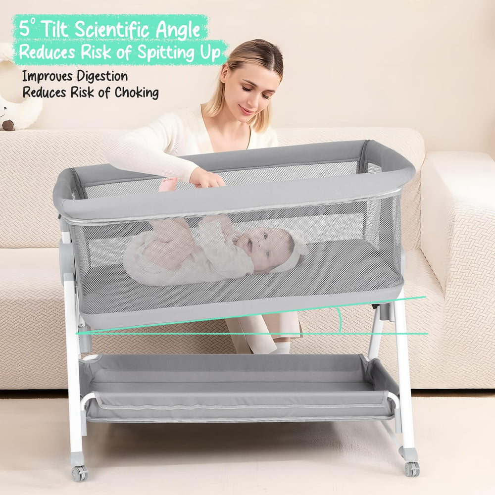 Cowiewie bassinet bedside sleeper gap-free design supports close proximity to the bed.