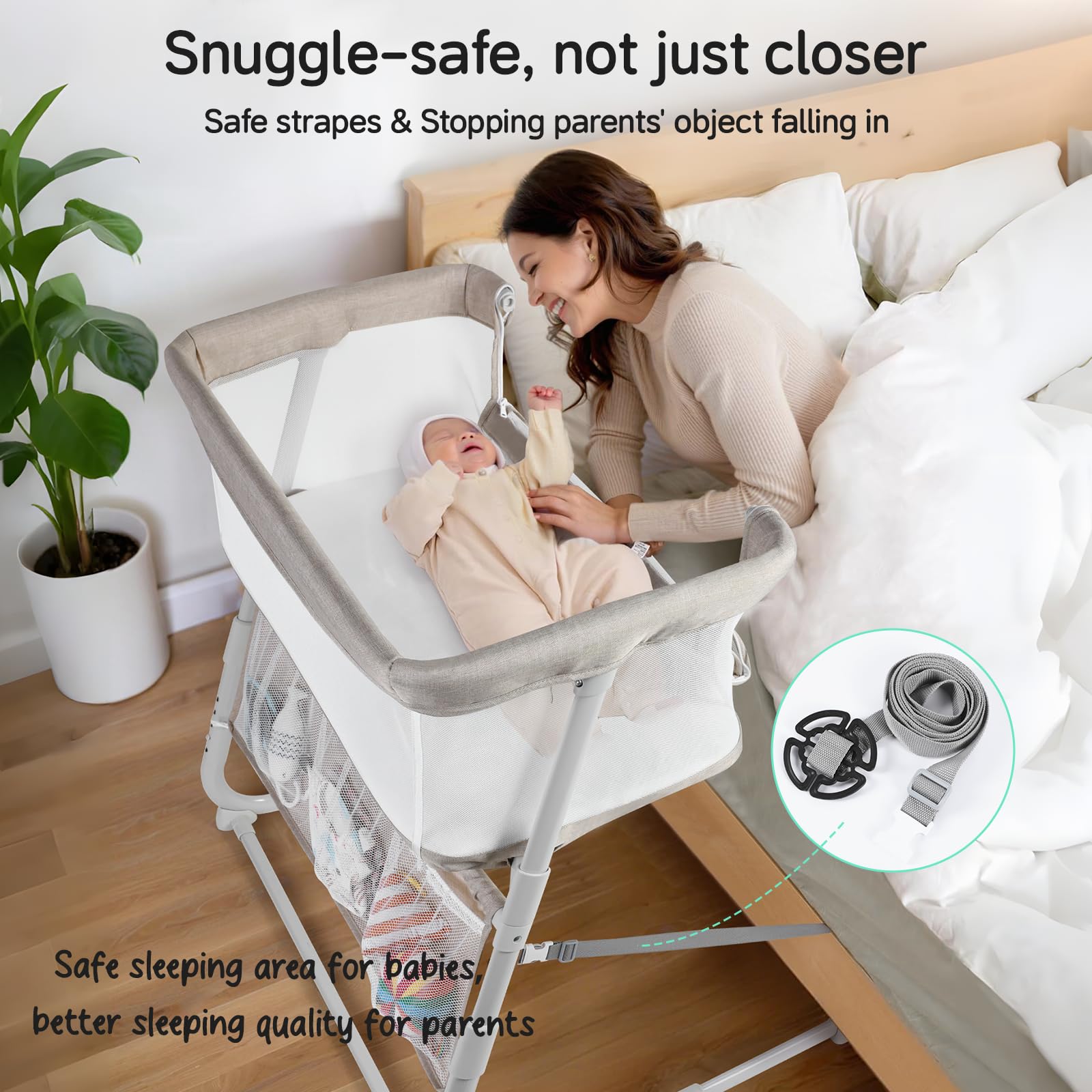 Cowiewie bassinet bedside sleeper height range 37.4-41.3 inches for varied beds