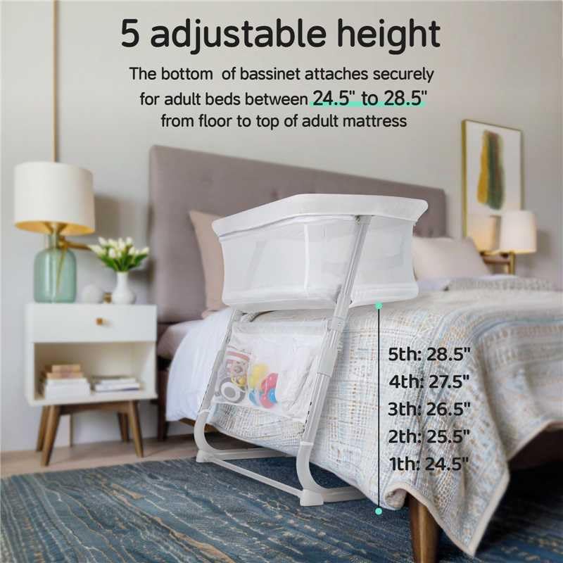 Cowiewie bassinet bedside sleeper height adjustment demonstrates easy reach during late-night feeds.