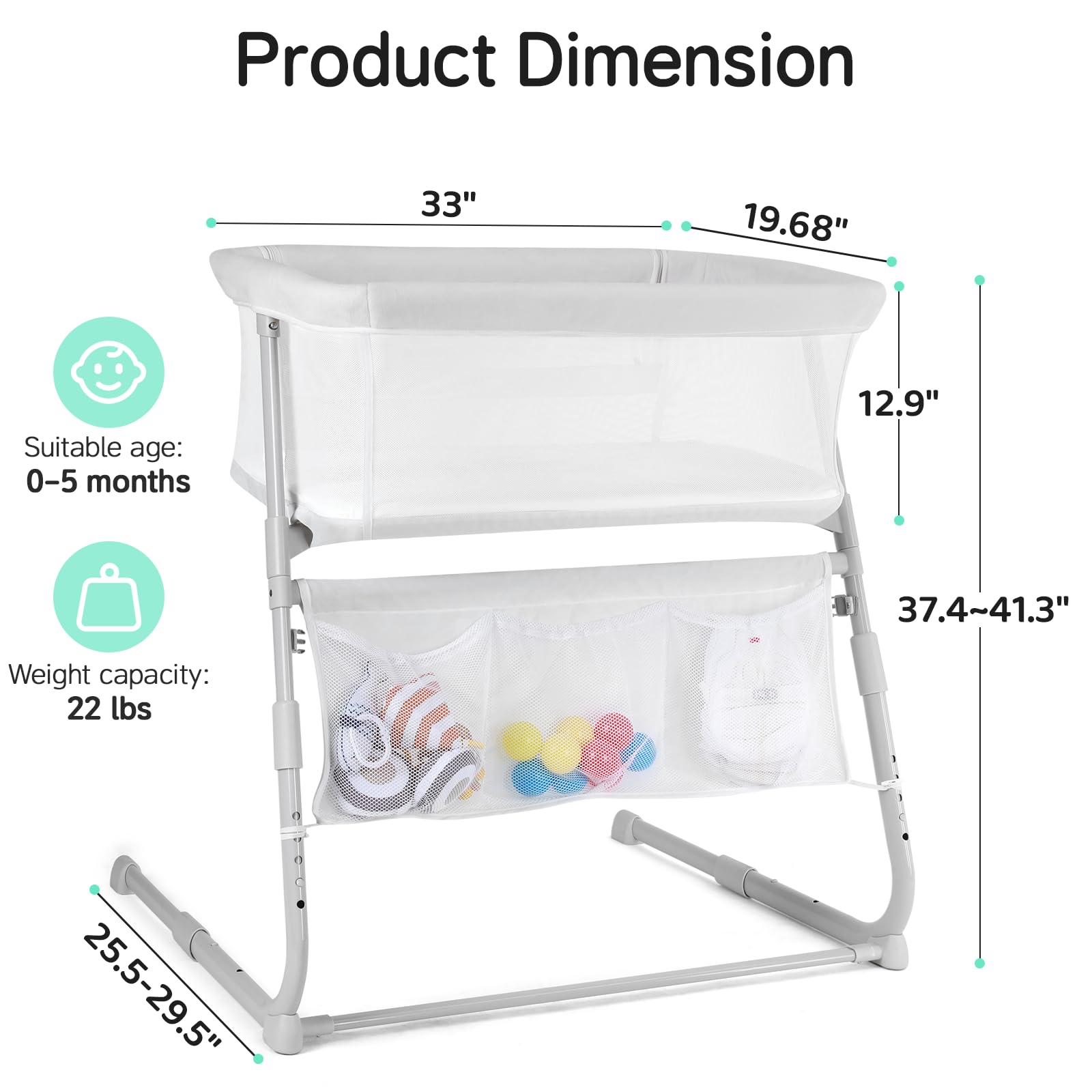 Cowiewie bassinet bedside sleeper safe co-sleeping layout with breathable mesh.