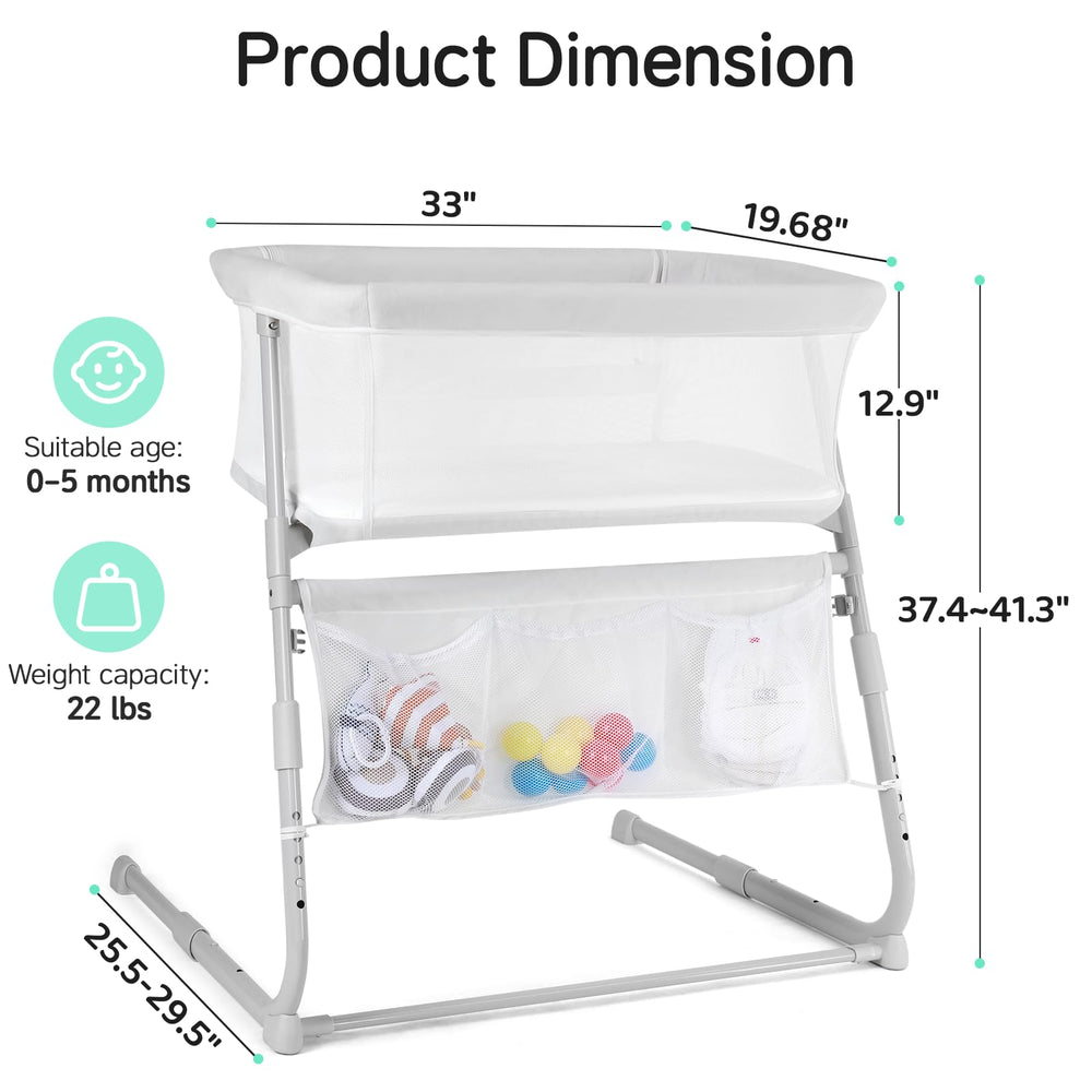 Cowiewie bassinet bedside sleeper safe co-sleeping layout with breathable mesh.