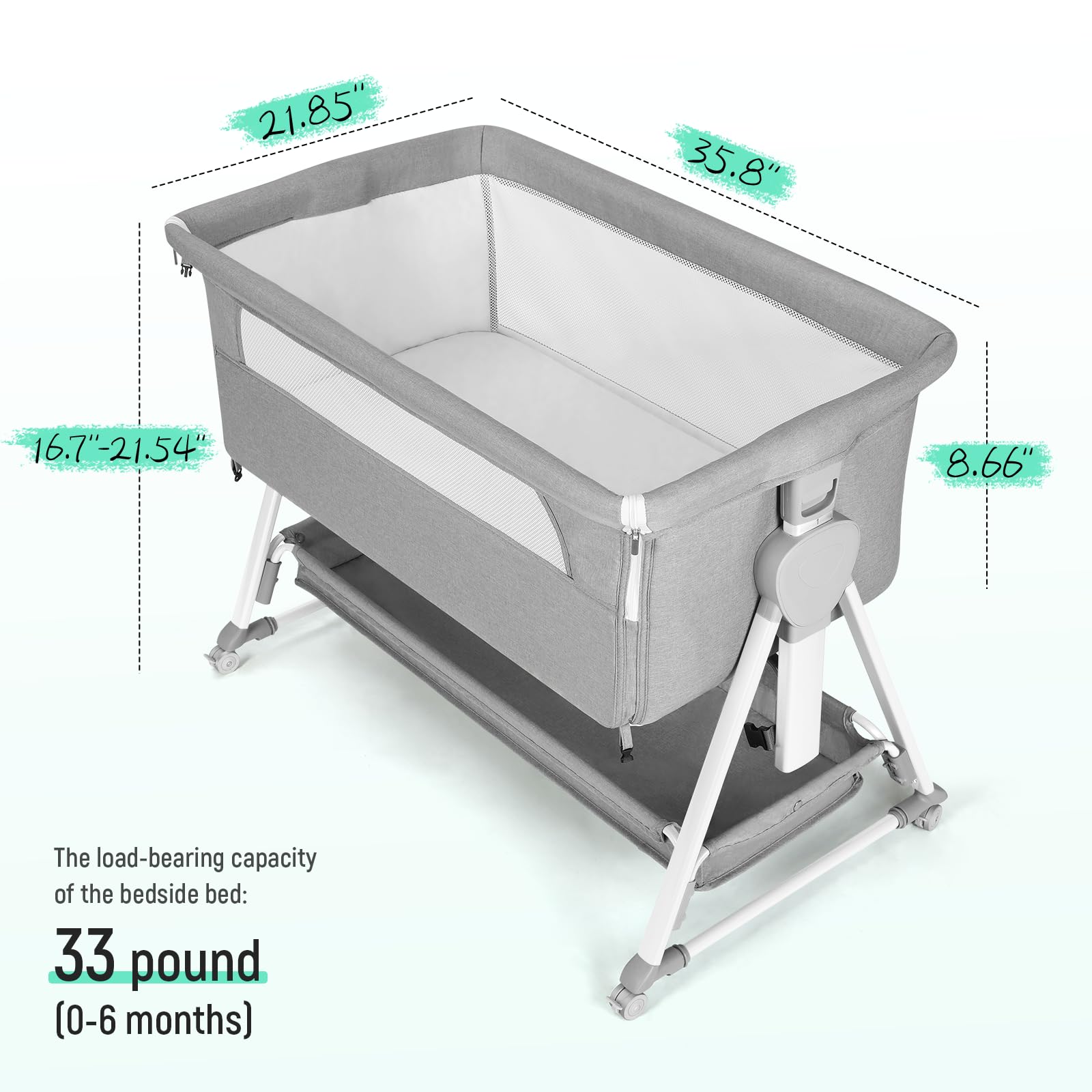 Cowiewie Bassinet Bedside Sleeper offers seven-height adjustment to match different bed heights