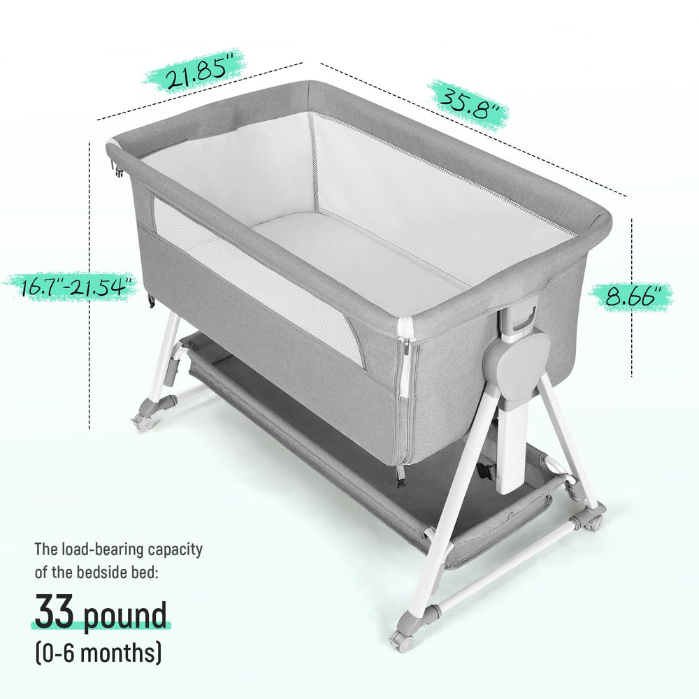 Cowiewie Bassinet Bedside Sleeper offers seven-height adjustment to match different bed heights