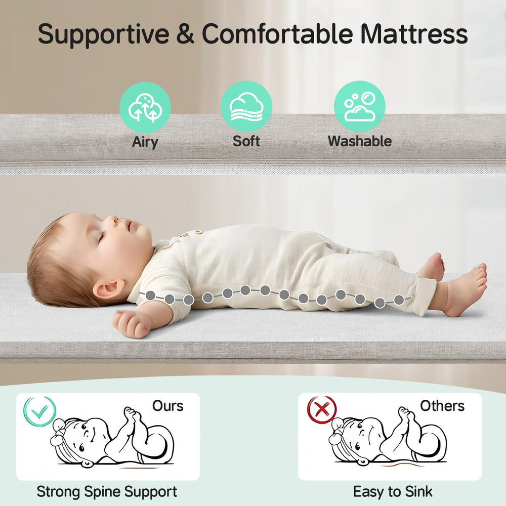 Cowiewie bassinet bedside sleeper newborn spine-support mattress with skin-like surface