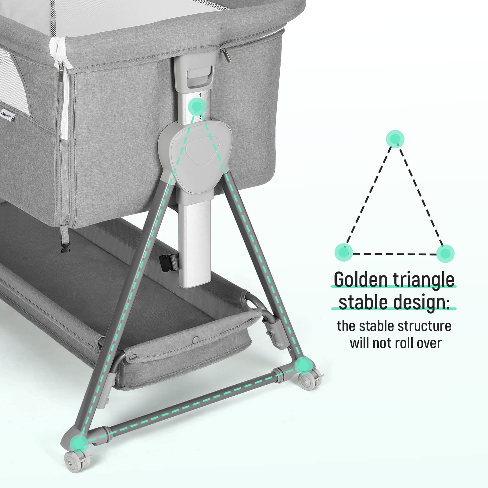 Cowiewie Bassinet Bedside Sleeper XL storage basket filled with baby essentials.