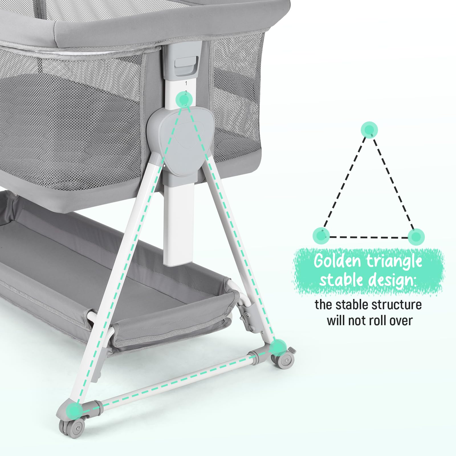 Cowiewie bassinet bedside sleeper with XL storage basket keeps essentials at hand.