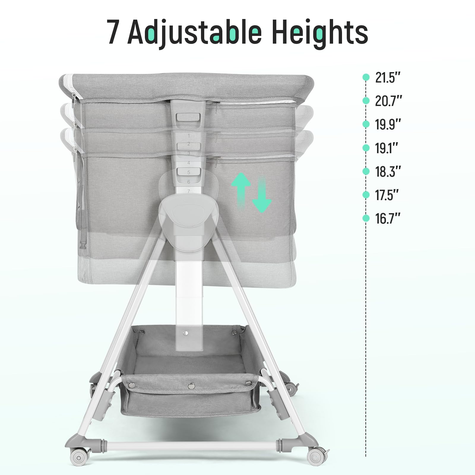 Cowiewie Bassinet Bedside Sleeper includes an XL storage basket for diapers and wipes
