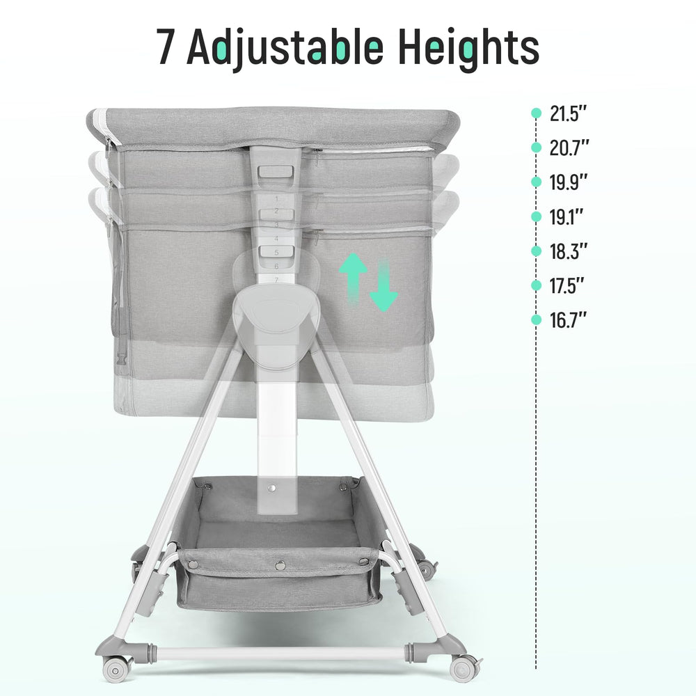 Cowiewie Bassinet Bedside Sleeper includes an XL storage basket for diapers and wipes