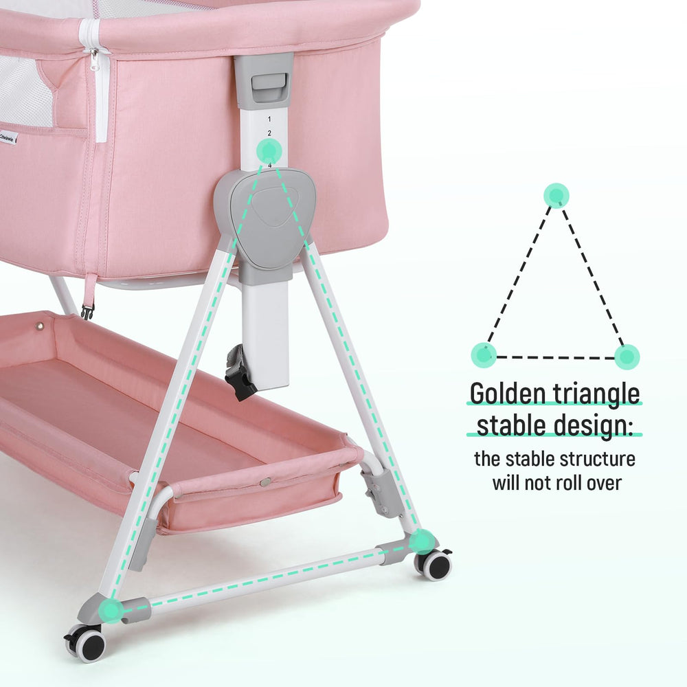 Cowiewie Bassinet breathable mesh sides promote airflow and caregiver visibility.