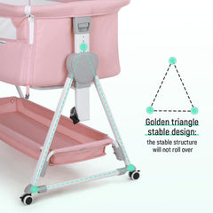Cowiewie Bassinet breathable mesh sides promote airflow and caregiver visibility.