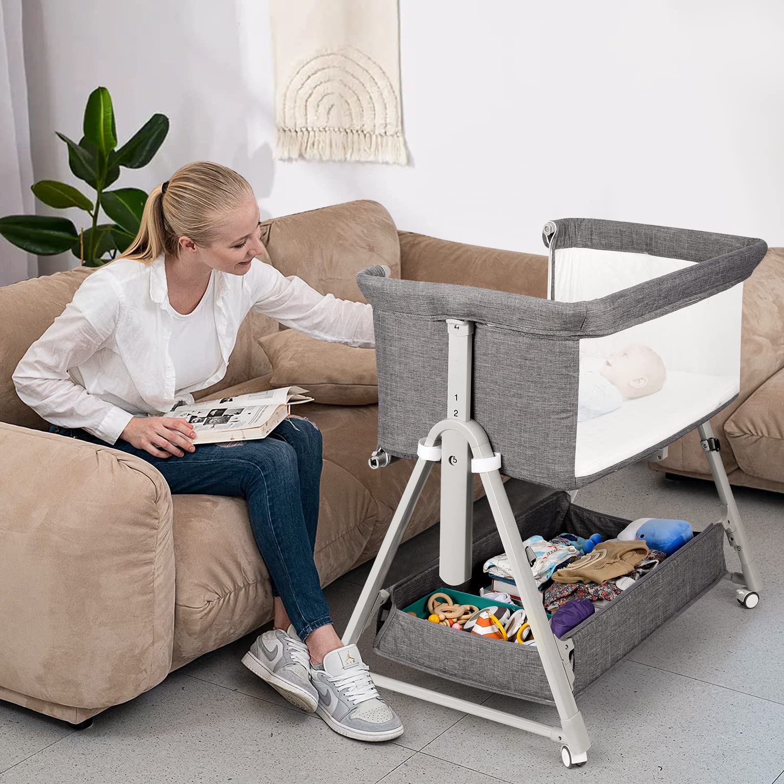 Cowiewie Bassinet dark gray finish complements modern nursery aesthetics