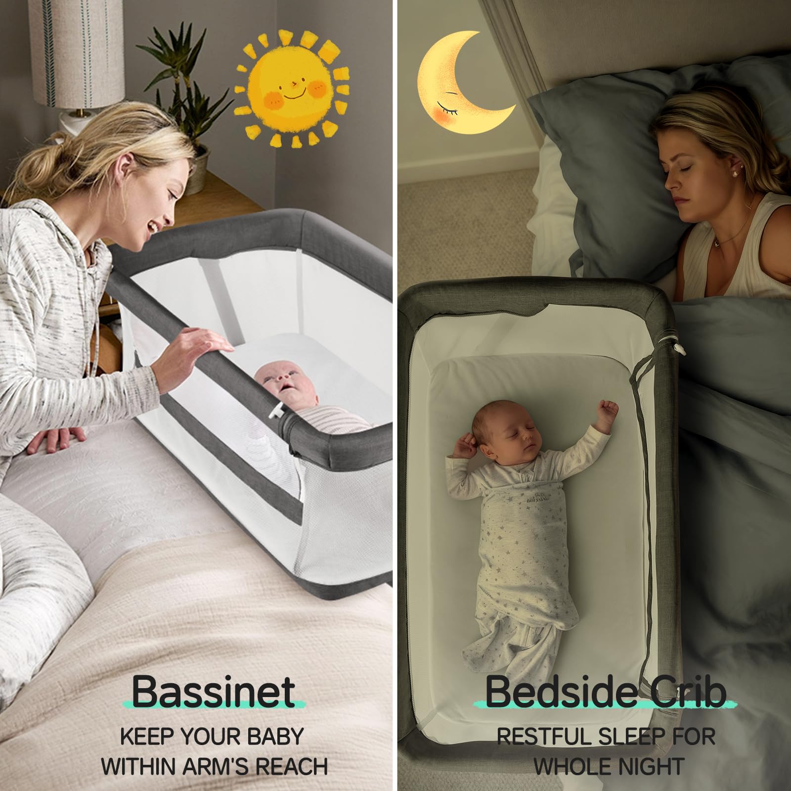 Cowiewie Bassinet dark-grey finish complements modern nurseries and compact setups