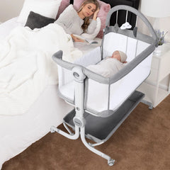Cowiewie bassinet full mesh-breathability promotes baby airflow and visibility.