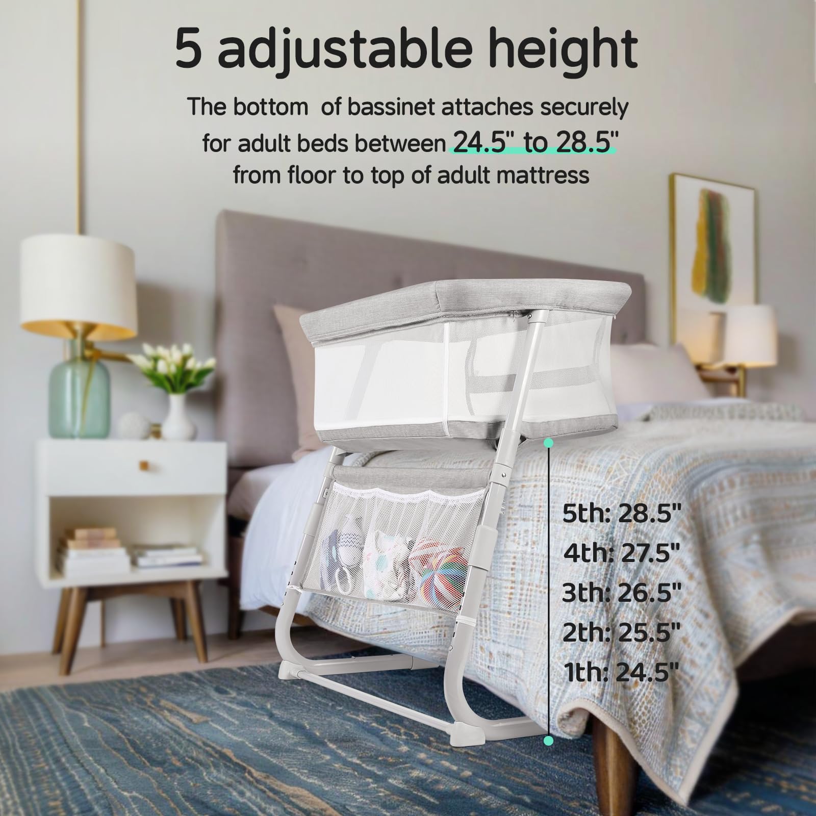 Cowiewie bassinet glide-legs enables space-saving bedside setup