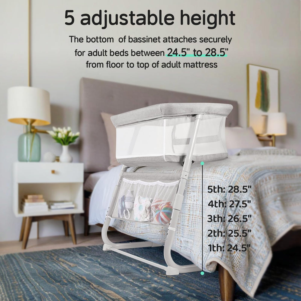 Cowiewie bassinet glide-legs enables space-saving bedside setup