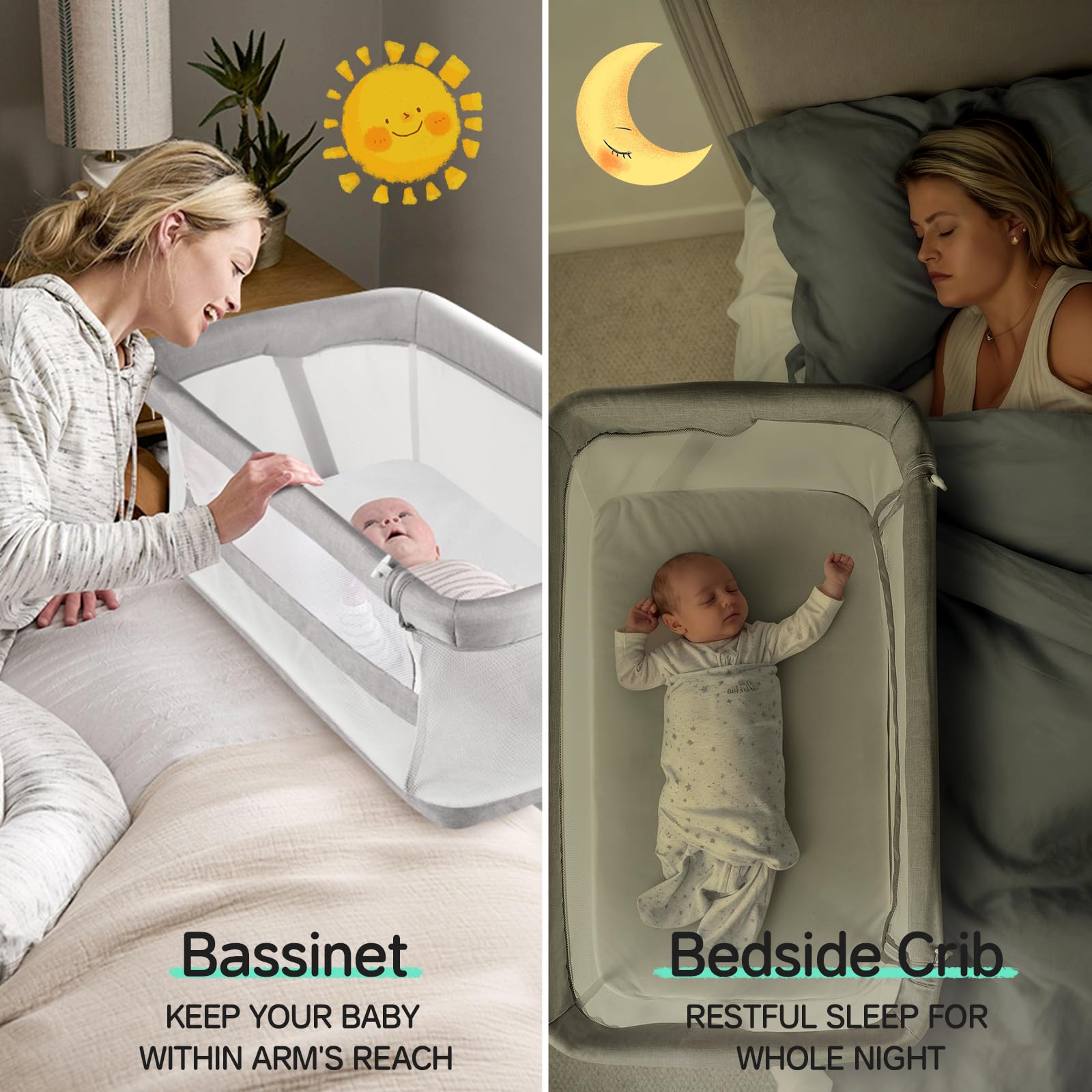 Cowiewie bassinet light-grey-finish blends with nursery decor