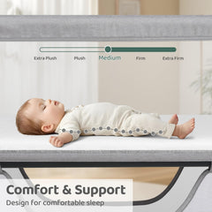 Cowiewie bassinet mattress shown, firm and breathable, promoting cozy sleep for newborns