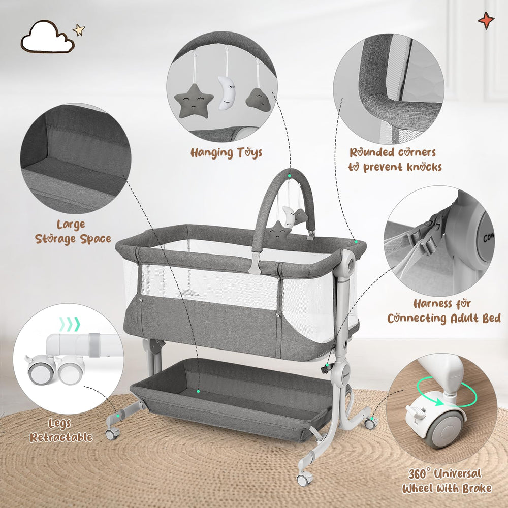 Cowiewie bassinet pi-type structure grey offers stable bedside support