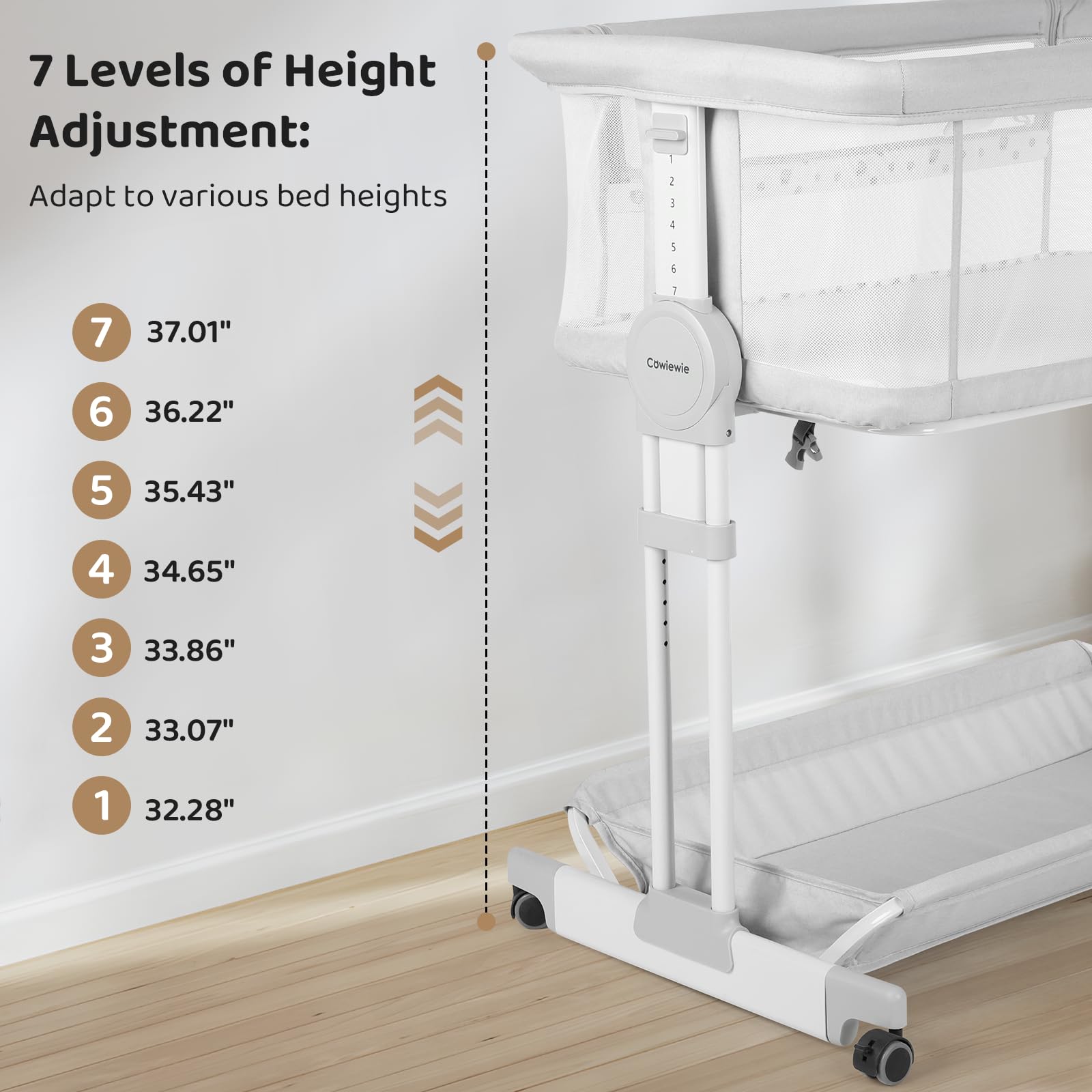 Cowiewie Bassinet Rocking Motion soothes baby with gentle sway.