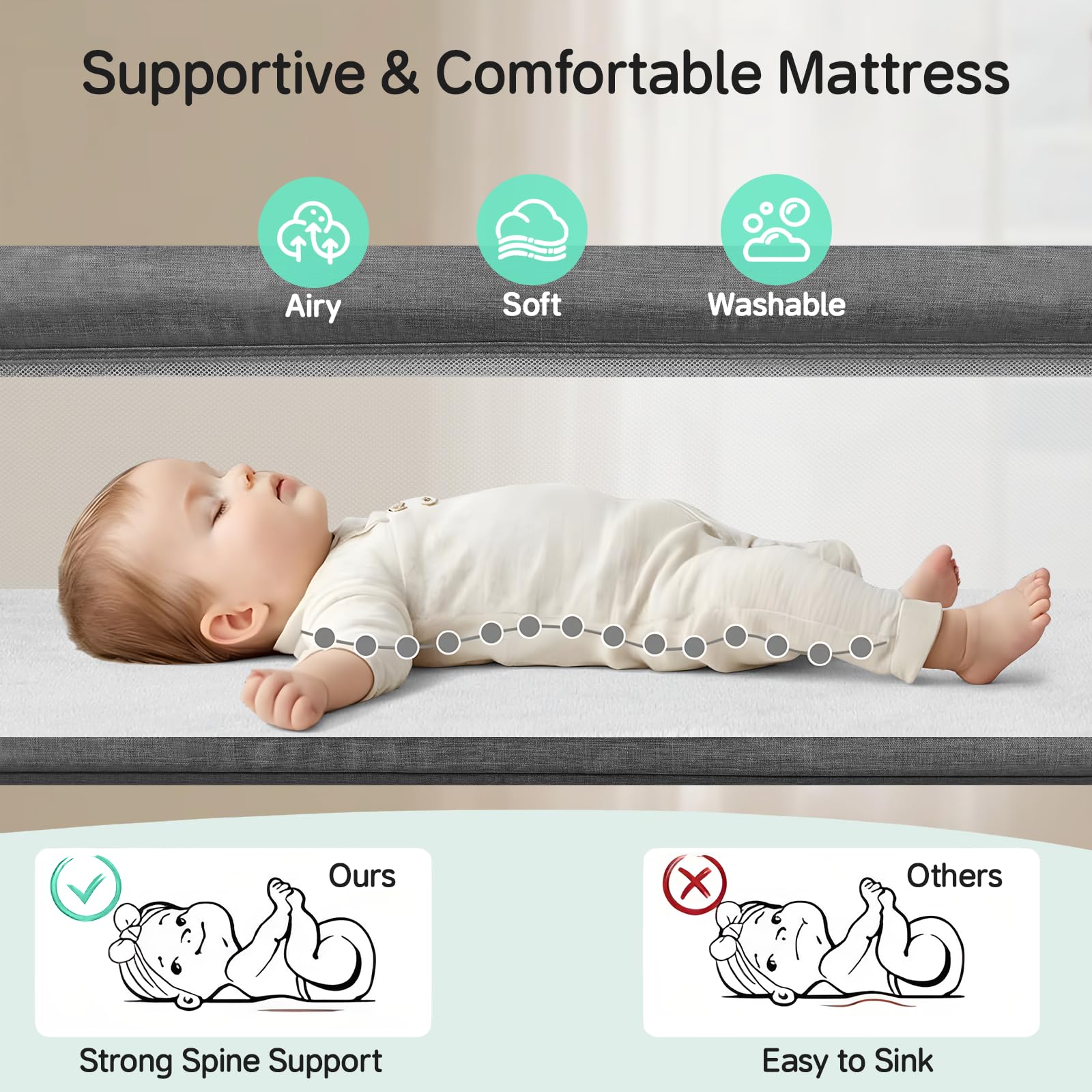 Cowiewie Bassinet secure attachment straps keep baby safely anchored to adult bed