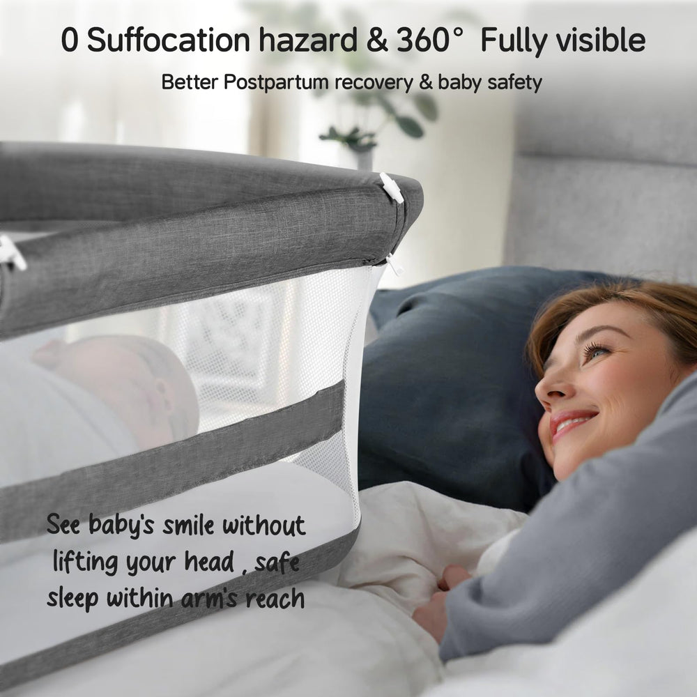 Cowiewie Bassinet storage pockets keep diapers and essentials within arm's reach