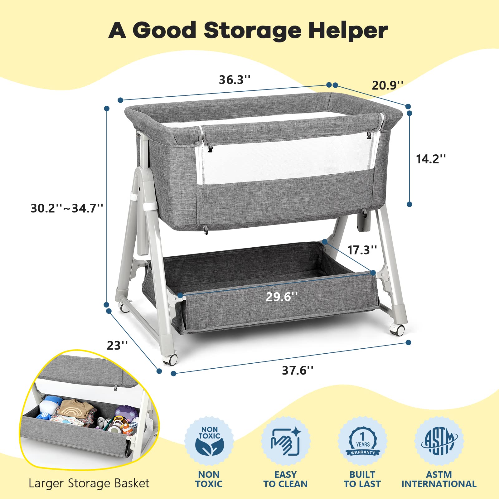 Cowiewie Bassinet tilt feature hints at post feeding comfort for baby