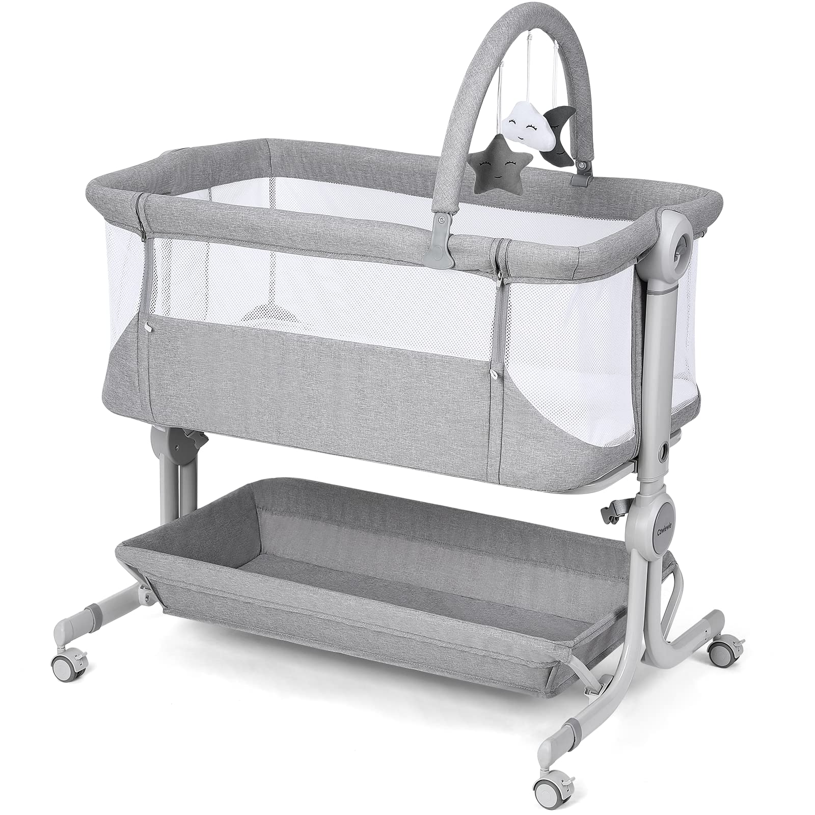 Cowiewie bassinet wheels enable smooth movement between bed and sofa.