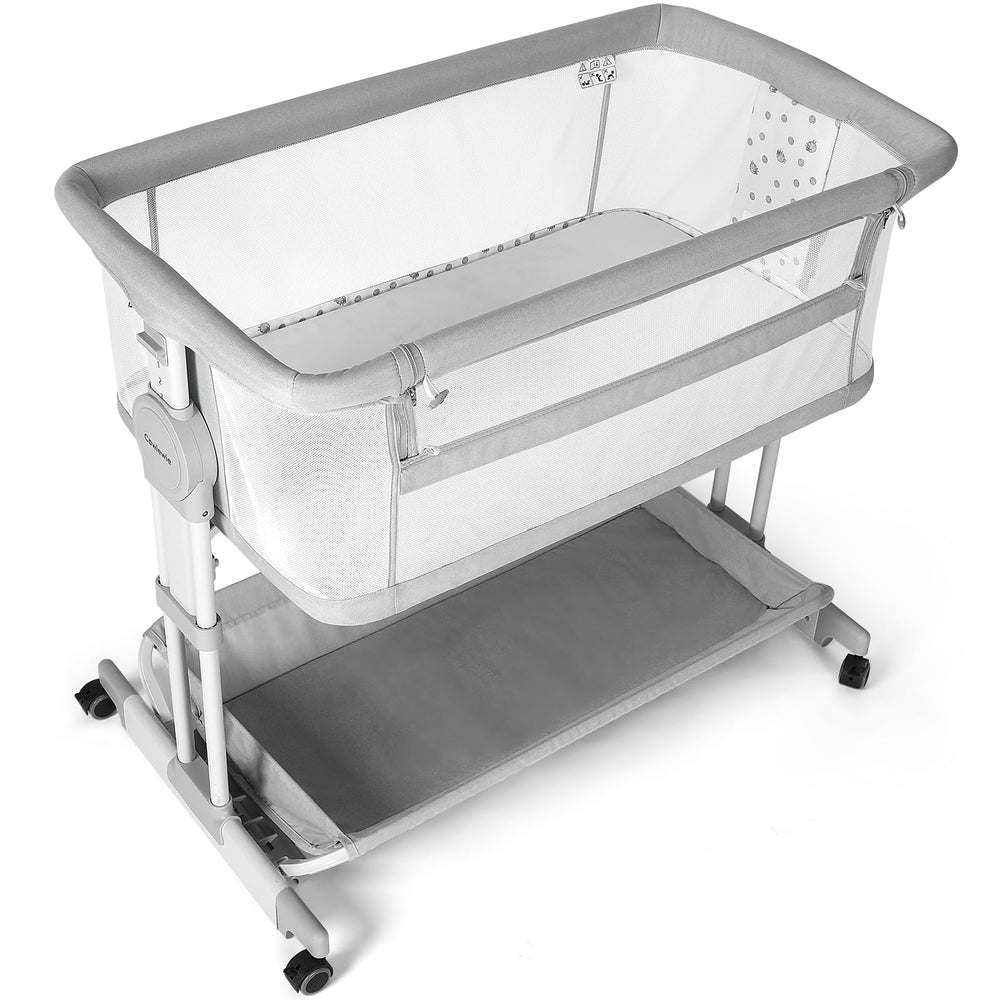 Cowiewie Bassinet XL storage basket keeps baby essentials within reach.