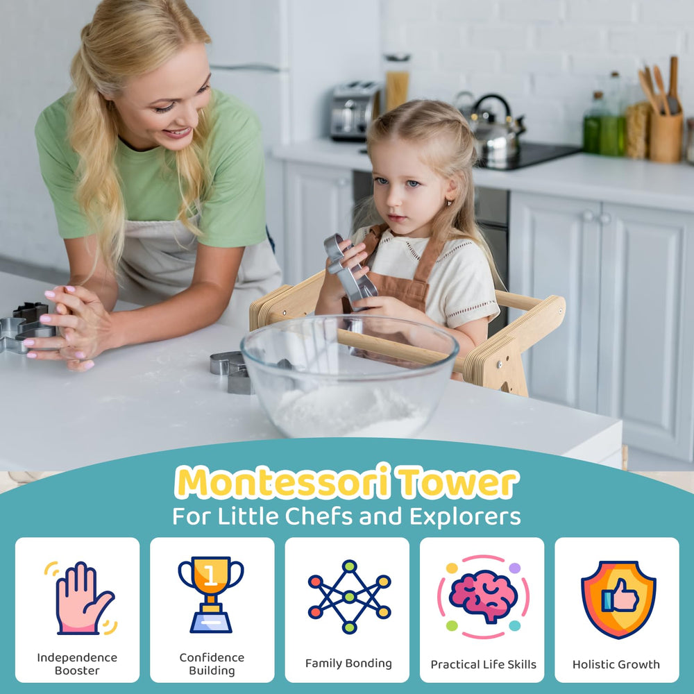Cowiewie Foldable Toddler Tower with four height options for growing kids.