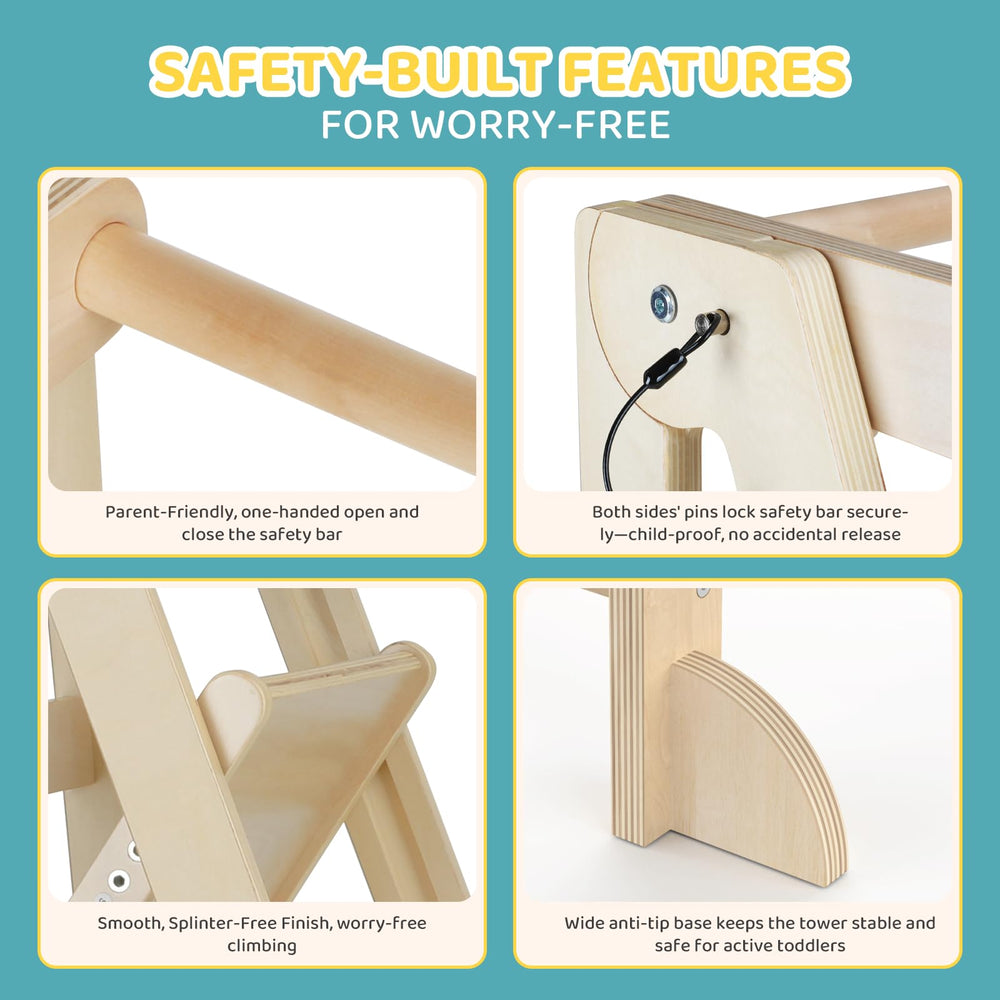 Cowiewie Foldable Toddler Tower quick-fold design enabling tidy closets.
