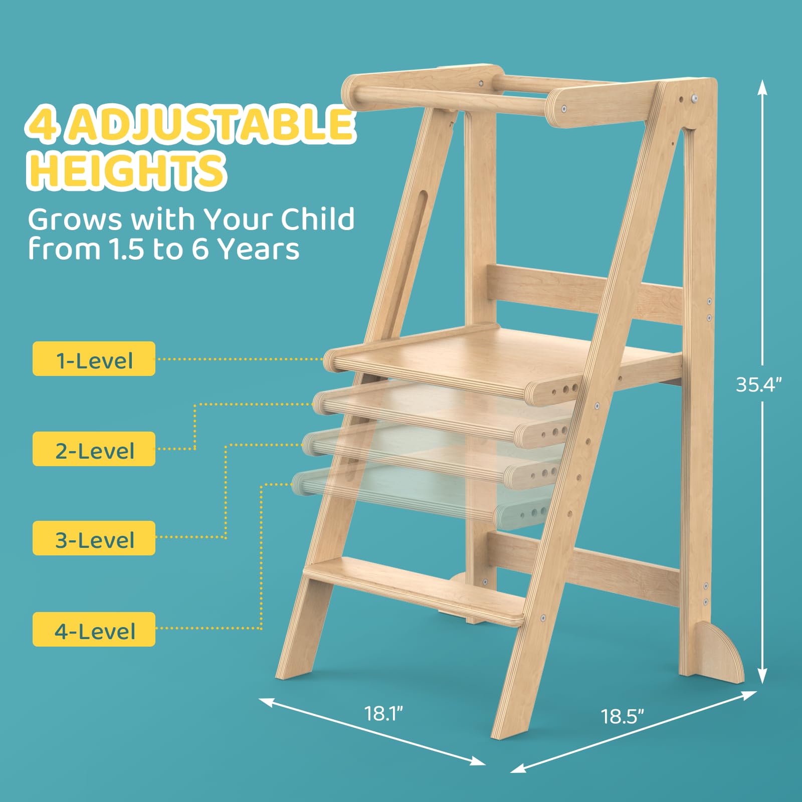 Cowiewie Foldable Toddler Tower design emphasizes stability and high weight capacity.