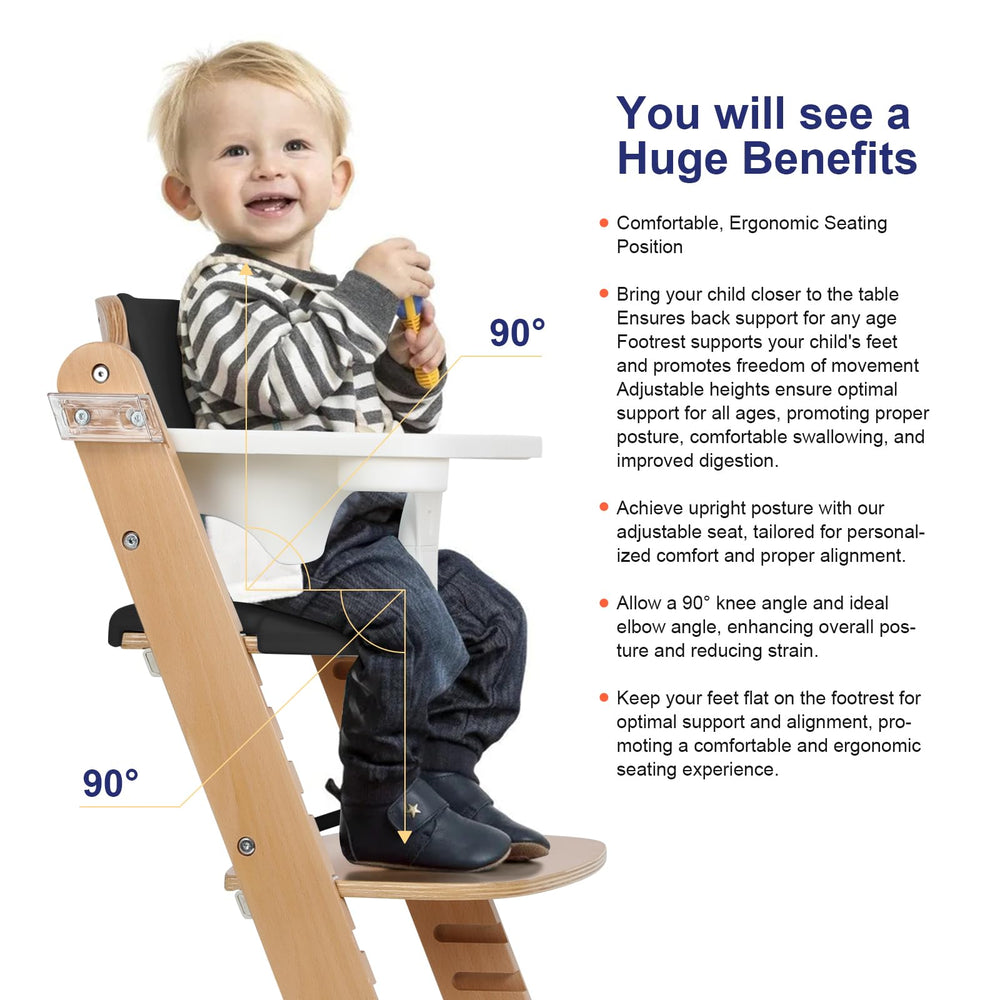 Cowiewie highchair 200lb-weight-capacity image confirms long-term use from infant to toddler.