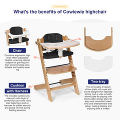 Cowiewie highchair adjustable-seat-footrest image highlights ergonomic seating that grows with your child.