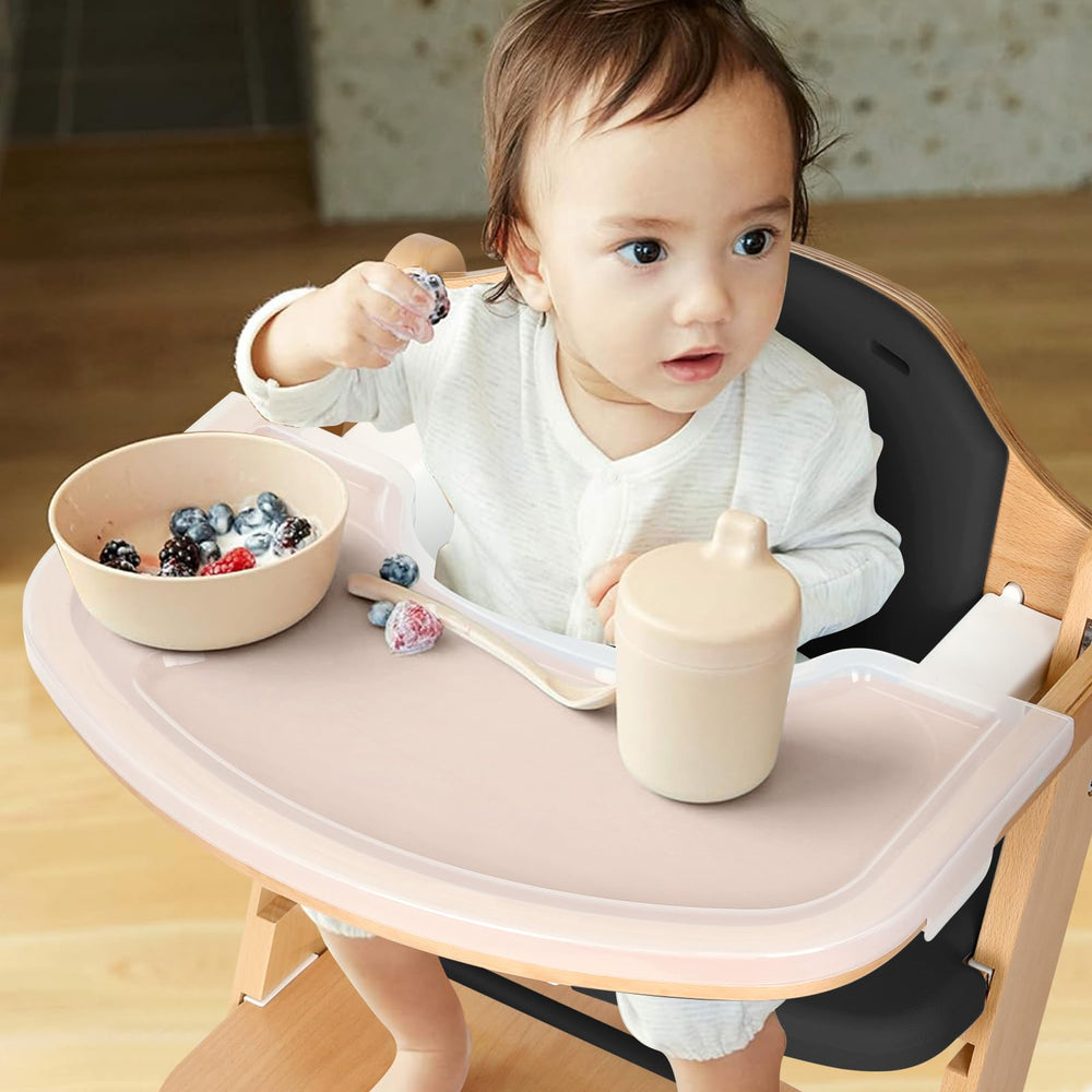 Cowiewie highchair easy-clean-wood-surfaces image offers wipeable surfaces for quick maintenance.