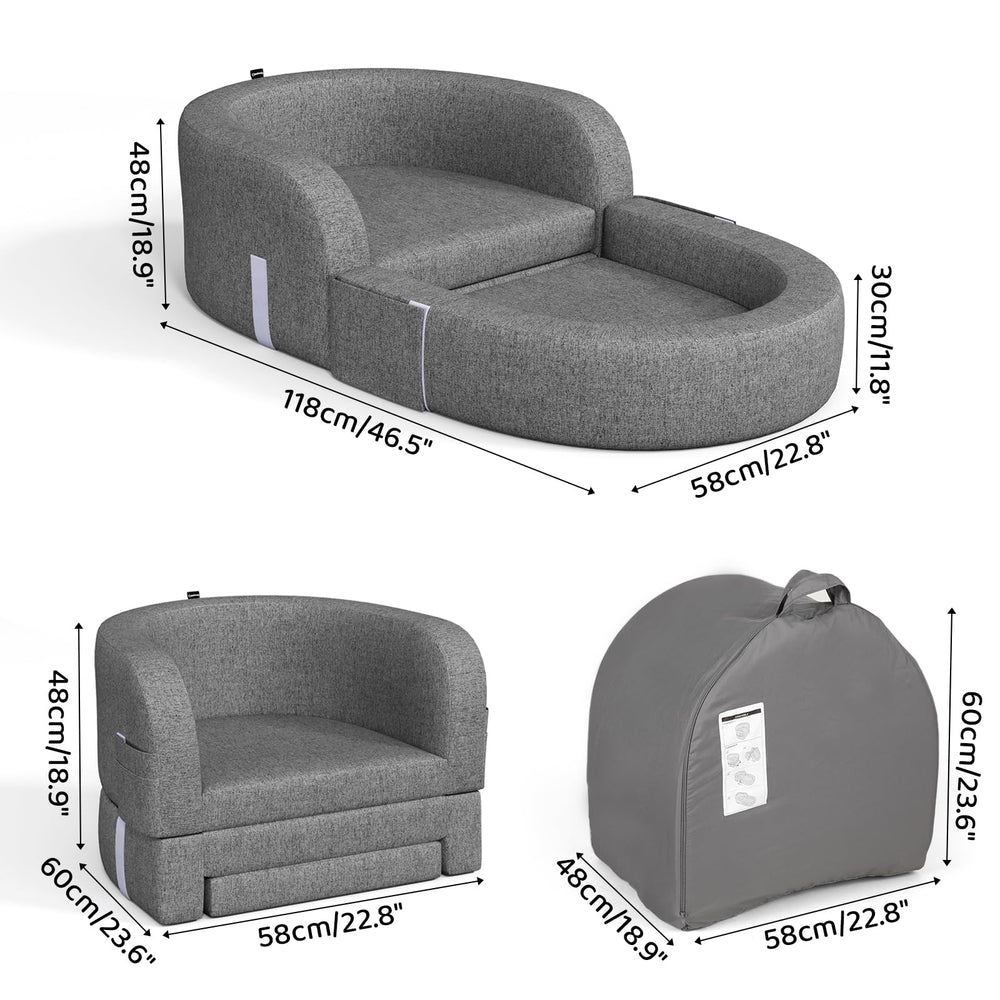 Cowiewie Toddler Travel Bed in sofa-chair mode ready for cozy lounging.