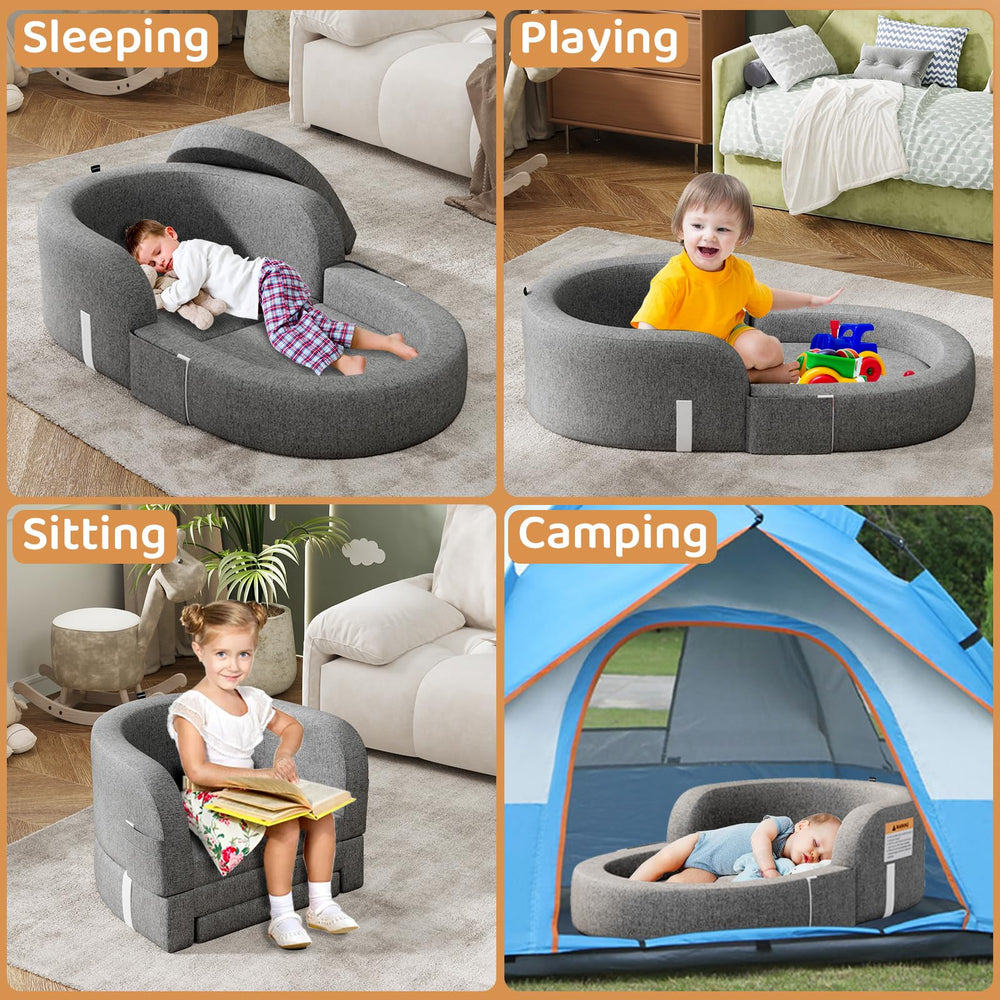 Cowiewie Toddler Travel Bed has a washable removable cover for easy cleaning.