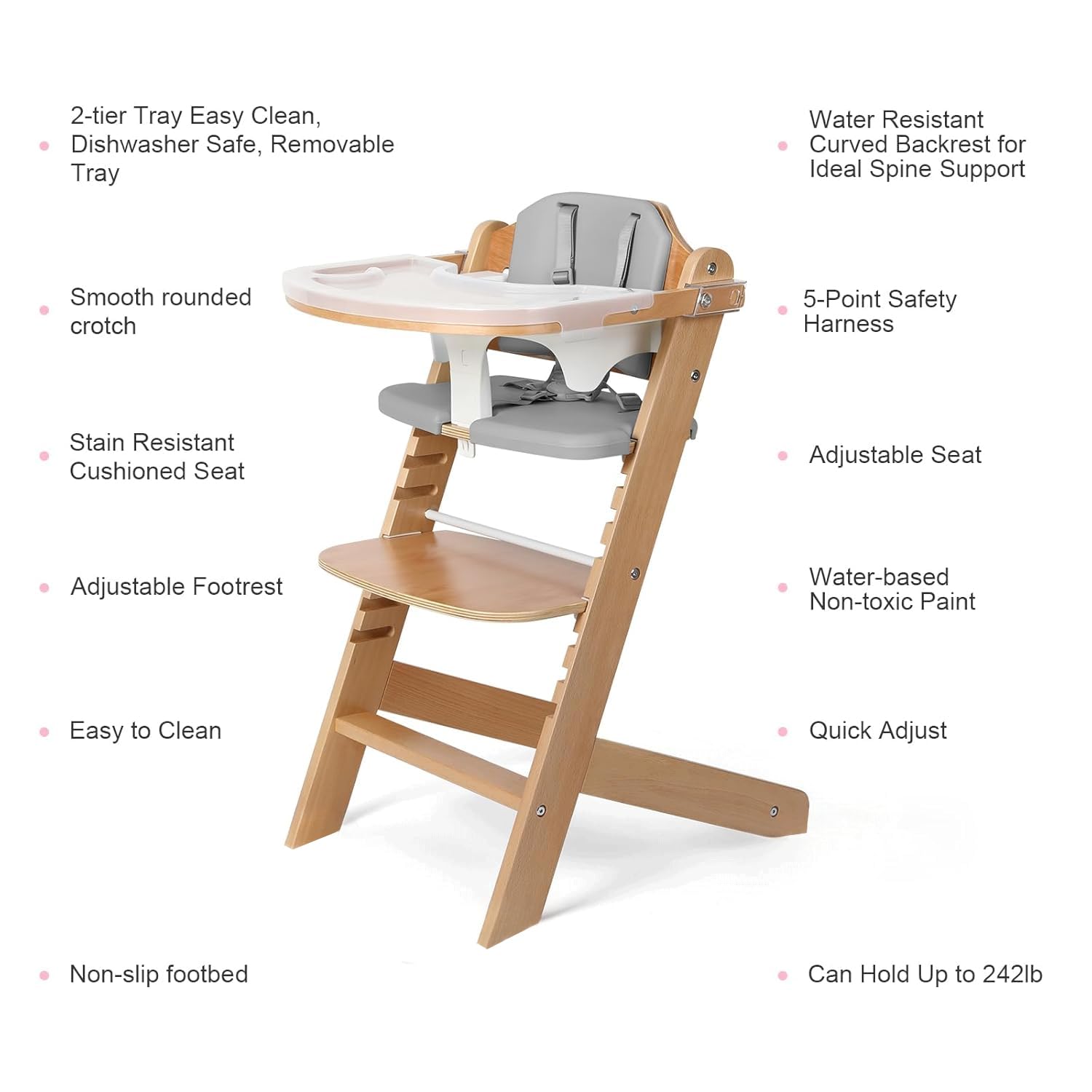 Cowiewie wooden high chair tray attachment in use for easy feeding